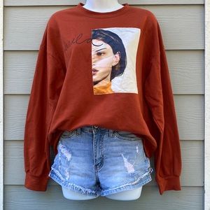 Lightweight Wild Graphic Rust Brown Burnt Org Crewneck Pullover Sweatshirt Shein